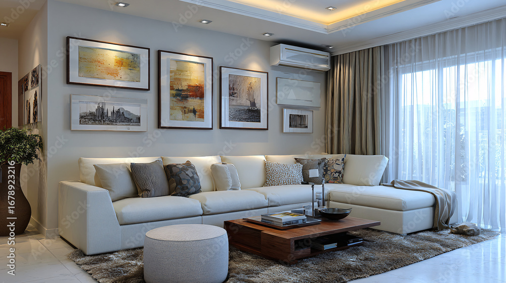 Fototapeta premium Minimalist gallery wall in living room