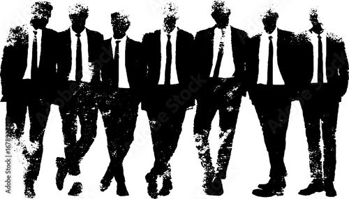 Retro 1960s silhouette group in suits design for vintage poster