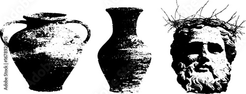Black and white stencil set of ancient artifacts for vintage design