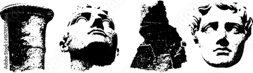 Ancient greek statue stencil set in black and white for artistic design and decor