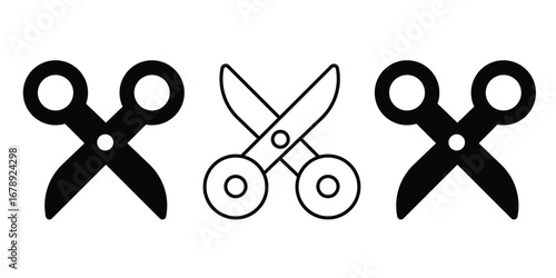 Scissors icon set. flat and line style. Scissors for cutting symbol. Vector illustration isolated on a white background.