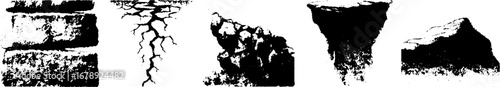 Black and white stencil illustrations of avala rock formations for art and design projects