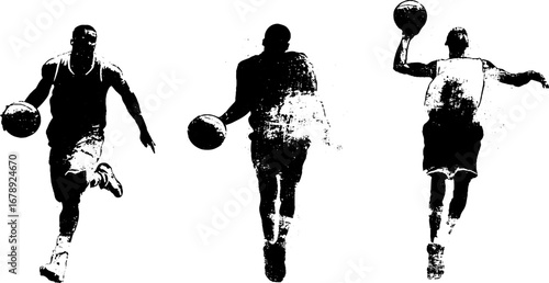 Dynamic basketball stencil set in black and white for urban art and design projects