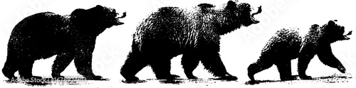 Black and white stencil illustration of bear silhouettes for artistic design and decor
