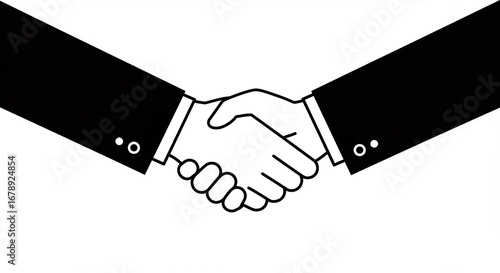 二人のビジネスマンが力強く握手を交わす図解イラスト