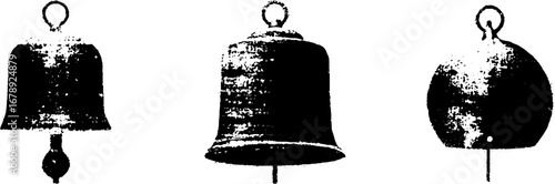 Black and white stencil bell collection for vintage poster design