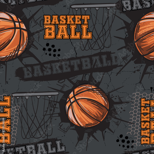 Abstract seamless grunge sport pattern pattern for textile. basketball  modern background .  Extreme boys wallpaper
