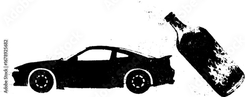 Black and white stencil set of car and bottle for urban design and print