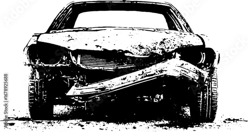 Grunge stencil of battered car silhouette for urban art and design projects