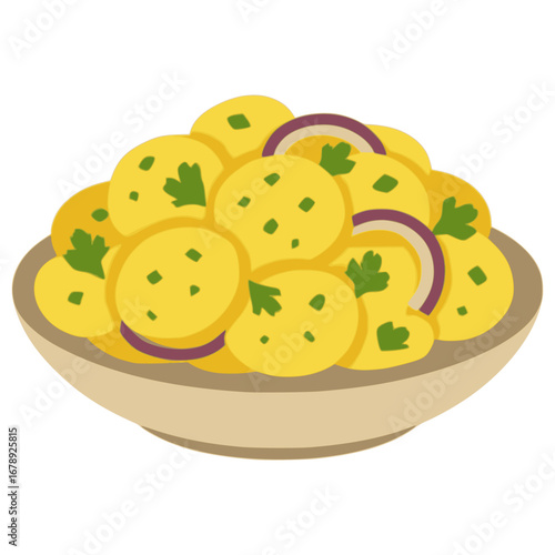 Erdäpfelsalat Austrian potato salad food flat color vector illustration template design