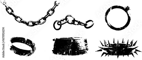 Black and white stencil illustration set of chains for urban design and art