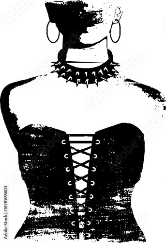 Bold urban gothic fashion design featuring spiked choker and corset