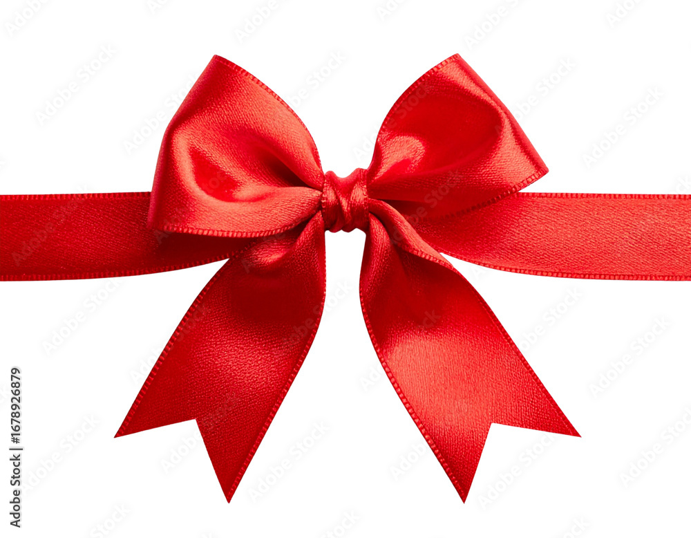 Fototapeta premium Flat Red Bow Knot in Minimal Style, Simple Ribbon Accent, Isolated on White Background