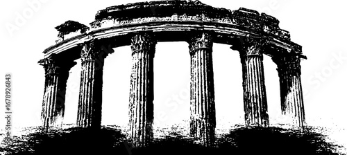 Classical roman ruins: black and white architectural stencil art for design projects