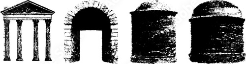 Monochrome archaeological structures stencil set for design and decoration