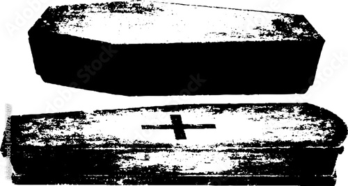 Black and white coffin stencil illustration set for halloween and gothic design