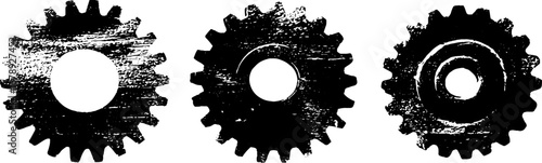 Industrial gear stencil set in black and white for creative design and decoration
