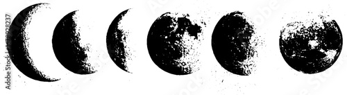 Phases of the moon in black and white stencil design for art projects