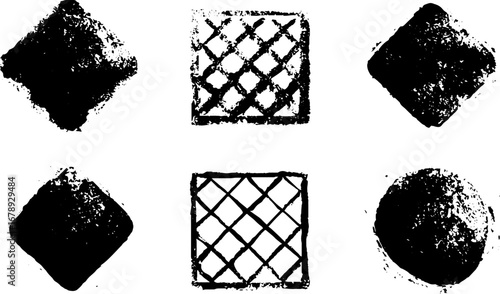 Black and white grunge diamond shapes illustration set for creative designs