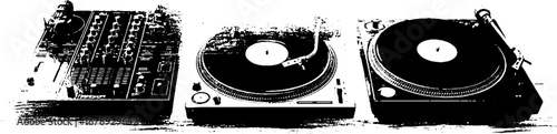 Black and white dj equipment stencil art set for music enthusiasts and decor