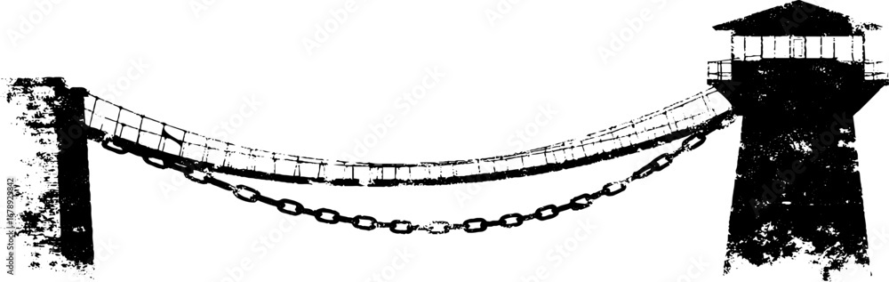 Fototapeta premium Black and white stencil of tower bridge with chain elements for urban design