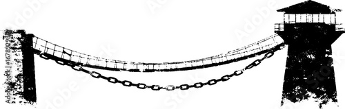 Black and white stencil of tower bridge with chain elements for urban design