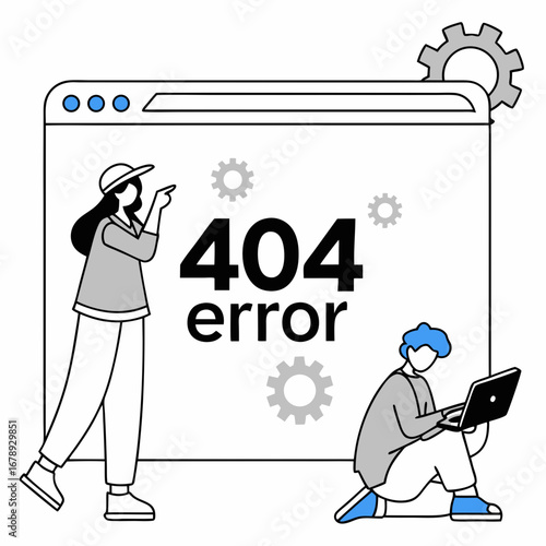 People Looking at Broken Browser – Website 404 Error Vector Concept