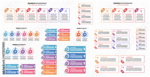 Big collection of business infographic design template with options, steps or processes. Can be used for workflow layout, diagram, number options, web design	