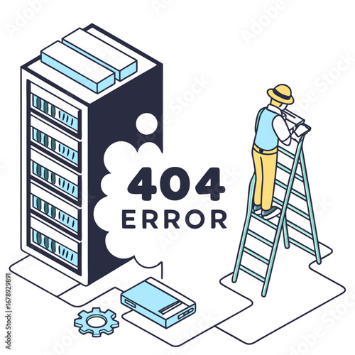 IT Technician Repairing Server Rack – Network Failure Illustration