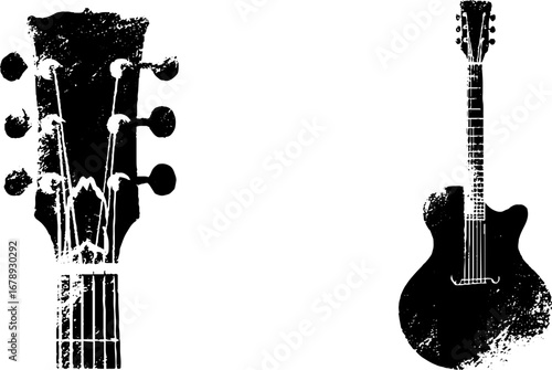 Black and white guitar stencil set for musical design and artwork