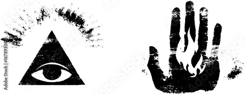 Mystical eye and flaming hand stencil set for urban design and decor