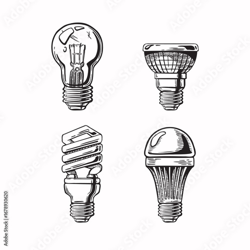 Set of lamps sketch outline monochrome vector