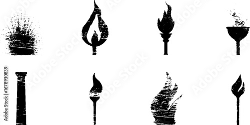 Black and white flame stencil set for urban art and design projects