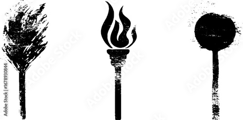 Grunge flame and torch stencil collection for artistic designs