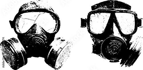 Black and white urban gas mask stencil set for creative design projects