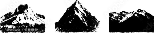 Black and white geometric mountain silhouette set for design and posters