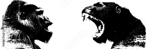 Black and white gorilla stencil illustration set for urban art and design