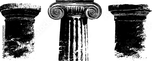 Greek architectural columns stencil collection in black and white - design for prints and posters