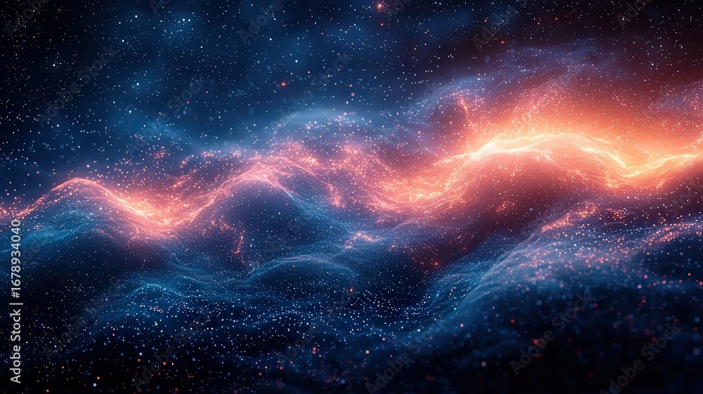 Obraz premium Vibrant cosmic nebula withswirling blue and orange hes, evoking a sense of woner and exploration in the ast universe.