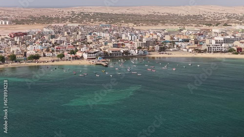 Wallpaper Mural Panorama of the city of Sal Rei, luxury yachts and fishermen boats moored in the port, Old city with many colorful house, background the desert,Boa Vista, Cape Verde Torontodigital.ca