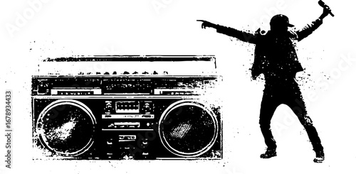 Urban music culture: black and white hip hop stencil set for design