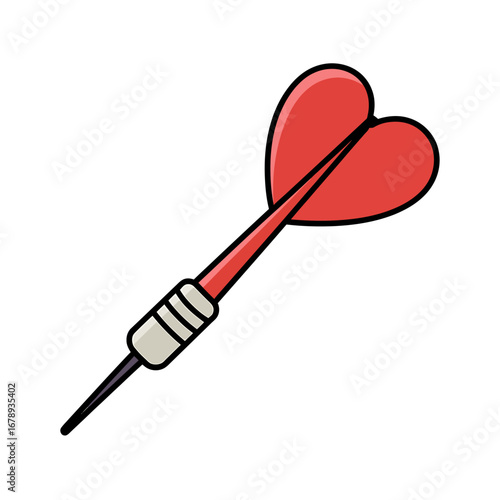 Red heart shaped dart with silver and gray grip ready for the game