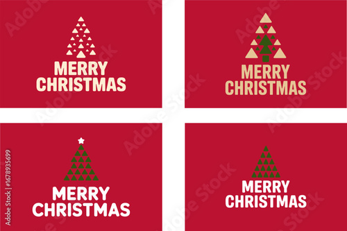 Festive Christmas tree designs with holiday merry chirstmas greetings on a vibrant red background