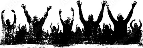 Black and white stencil silhouette set of people celebrating with raised hands