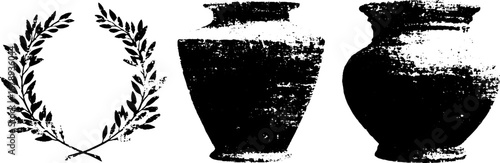 Black and white laurel and vase stencil collection for design and decoration