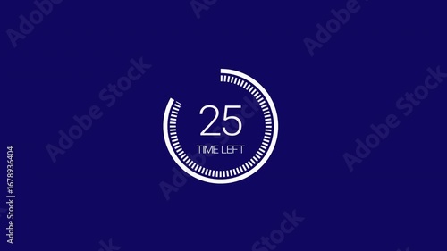 30 second countdown timer animation from 30 seconds to 0 seconds on a blue background, thirty seconds countdown timer with alpha channel in 4k with dashes circle. modern design animation. 
