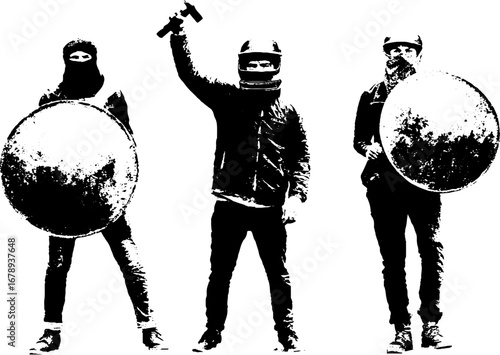 Urban protest stencil art - black and white collection for political activism
