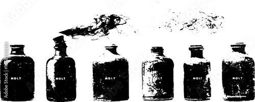 Black and white stencil illustration of molotov cocktail collection for urban art and design