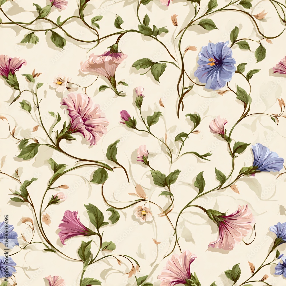 Fototapeta premium Elegant floral vine fabric pattern seamless