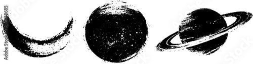 Black and white moon and planet stencil set for creative design